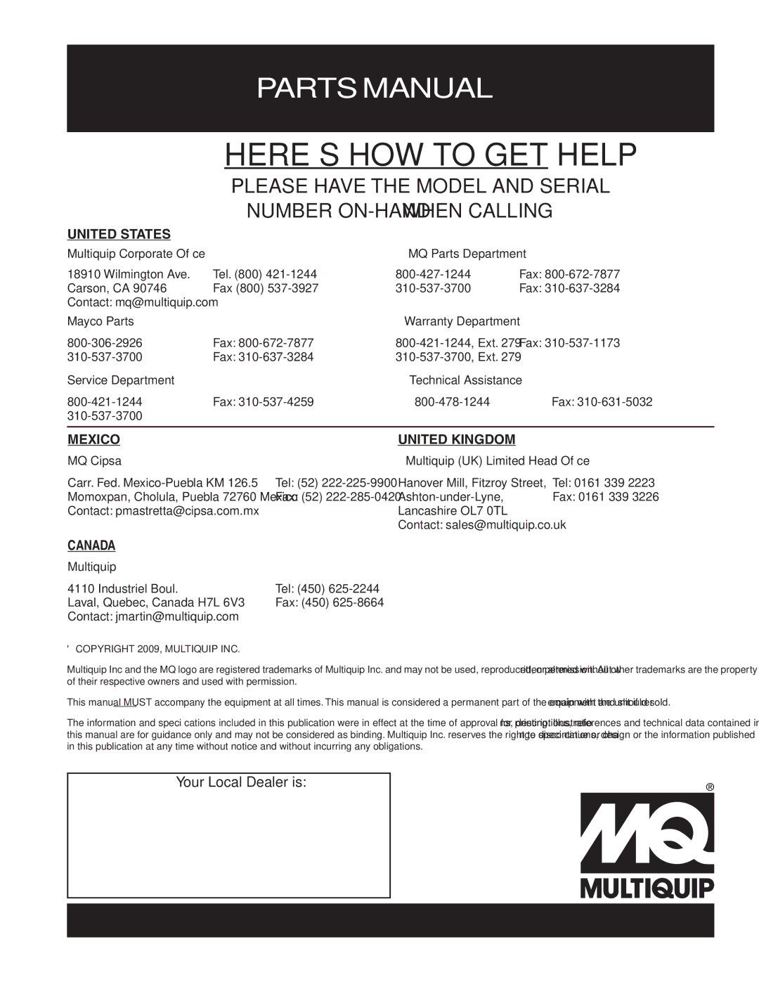 Multiquip DLW-400ESA operation manual HERE’S HOW to GET Help 