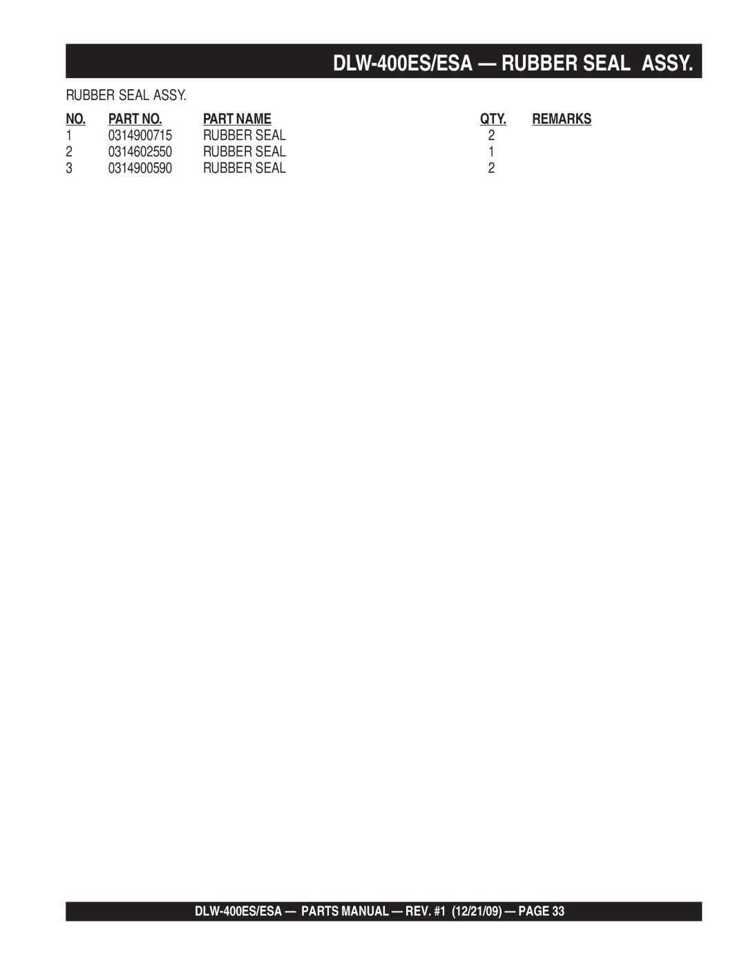 Multiquip DLW-400ESA operation manual DLW-400ES/ESA Rubber Seal Assy 