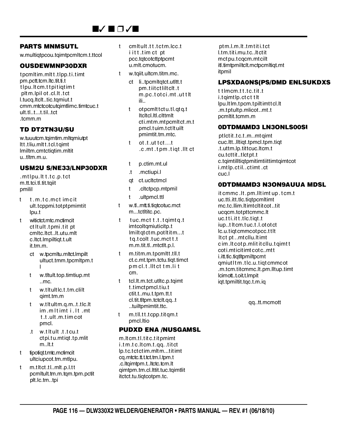 Multiquip DlW330X2 manual Terms and Conditions of Sale Parts 