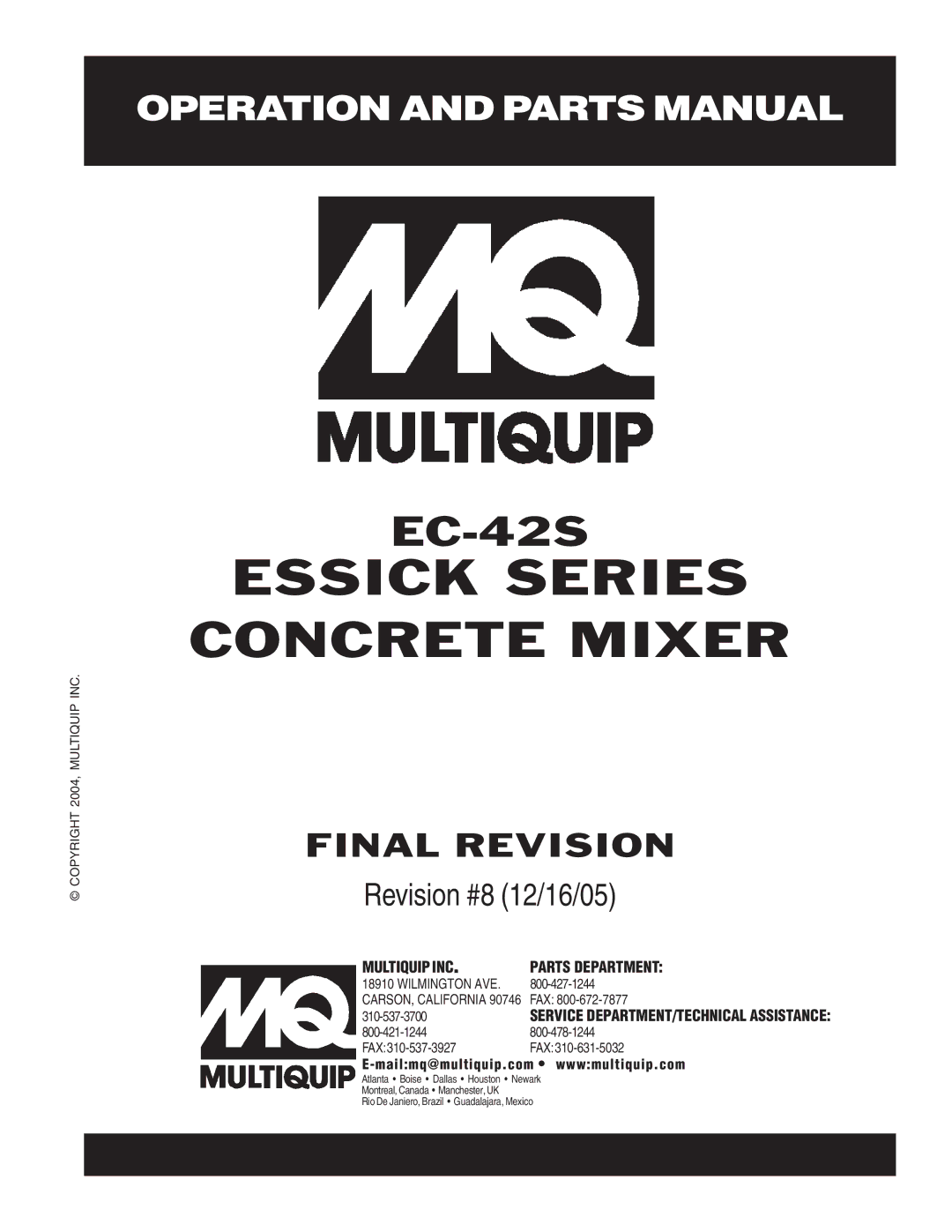 Multiquip EC-42S manual Essick Series Concrete Mixer 