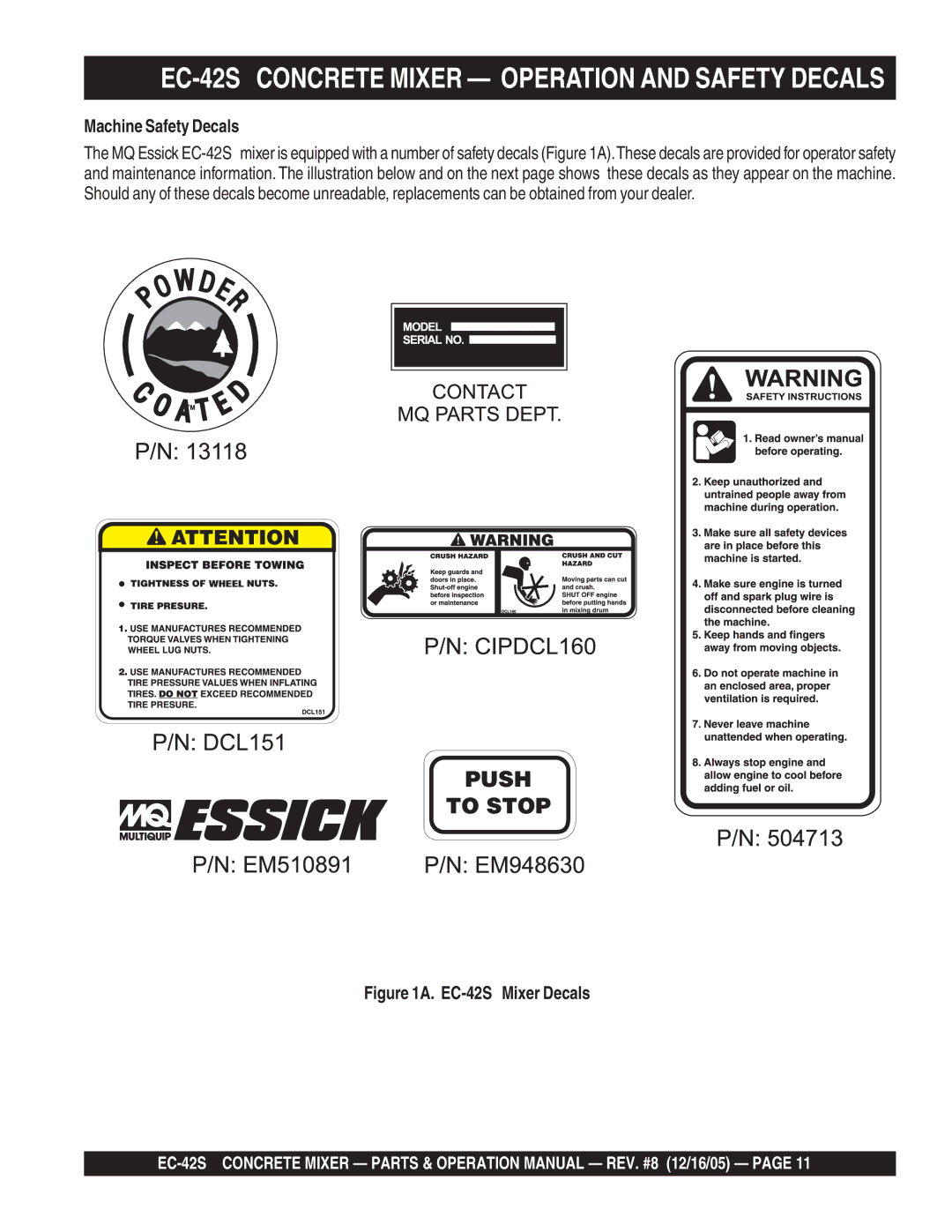 Multiquip manual Machine Safety Decals, EC-42S Mixer Decals 