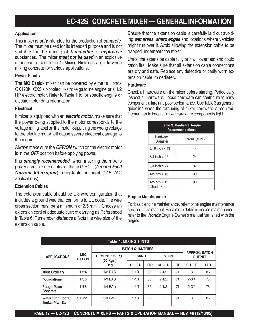 Multiquip manual EC-42S Concrete Mixer General Information 