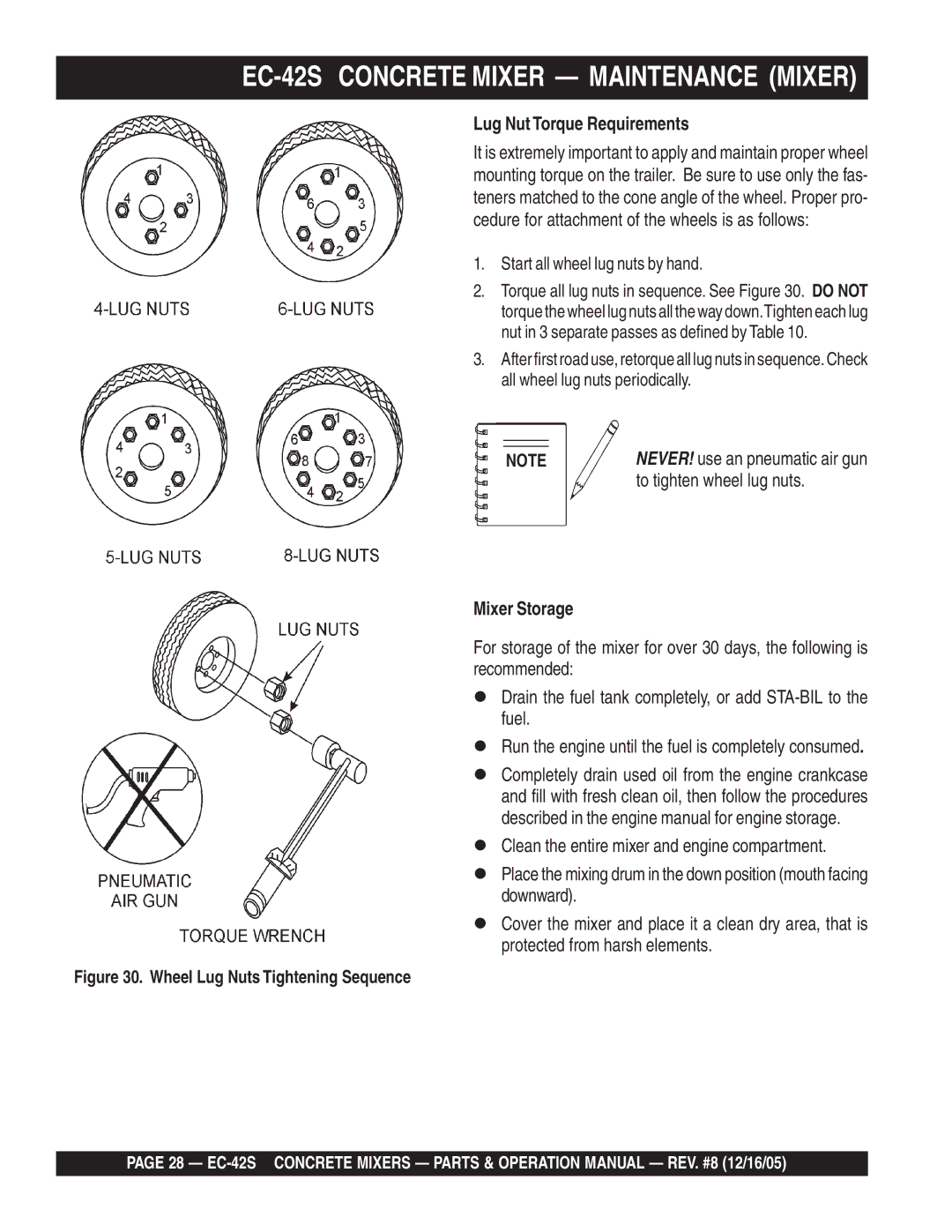 Multiquip EC-42S manual To tighten wheel lug nuts 