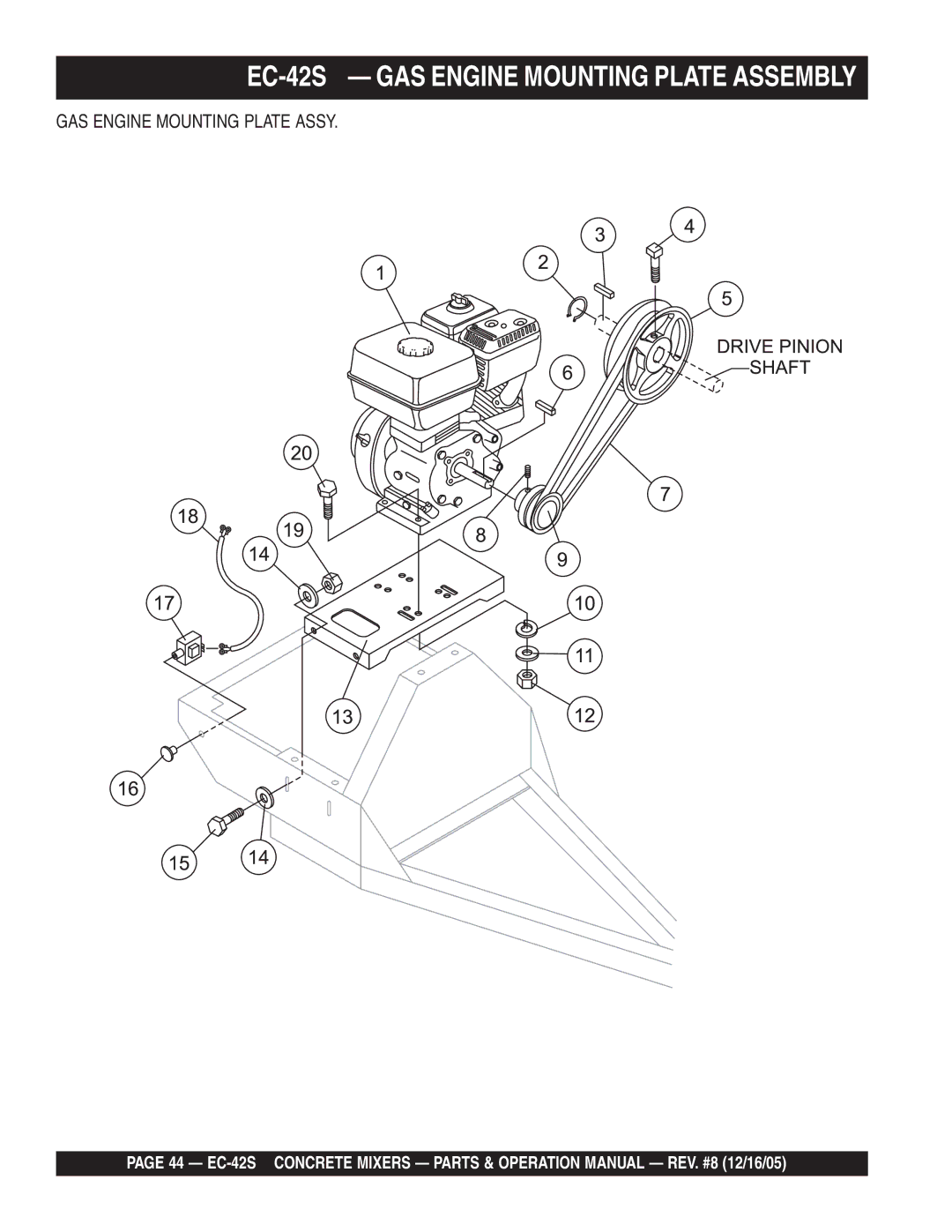 Multiquip EC-42S manual GAS Engine Mounting Plate Assy 