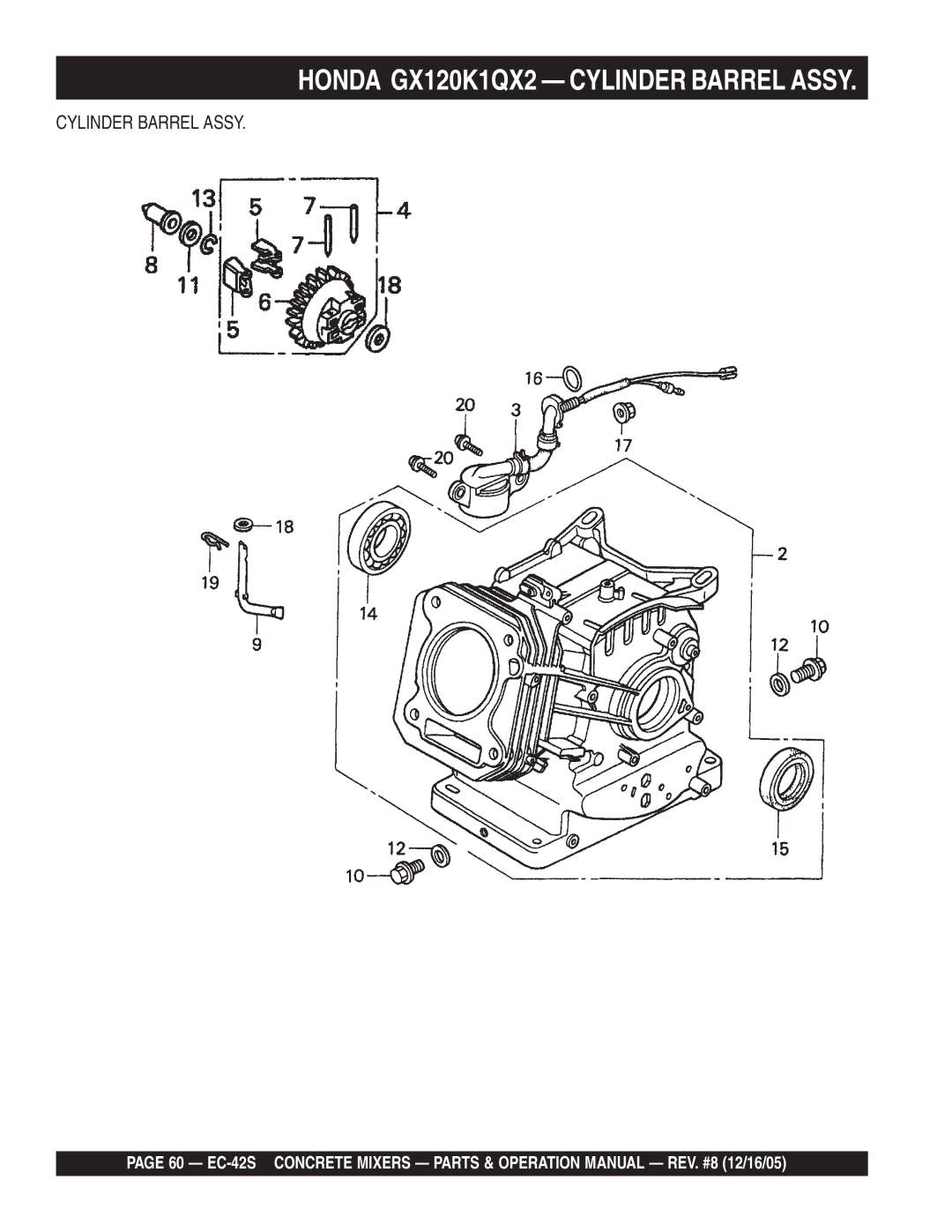 Multiquip EC-42S manual Cylinder Barrel Assy 