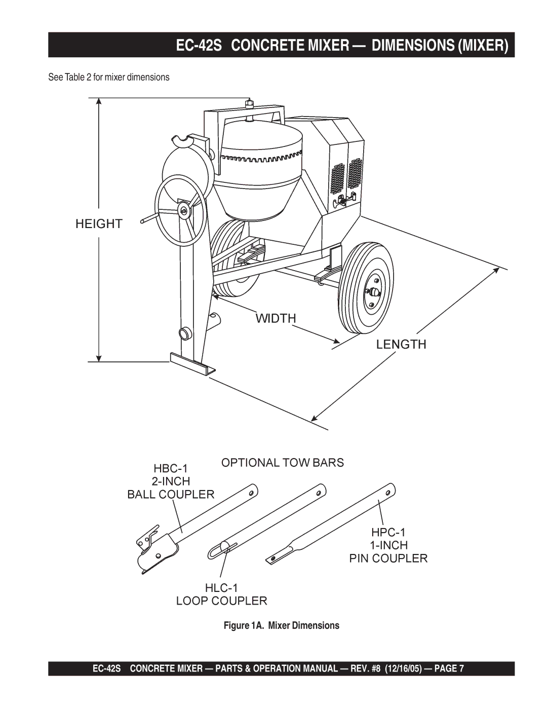 Multiquip manual EC-42S Concrete Mixer Dimensions Mixer 