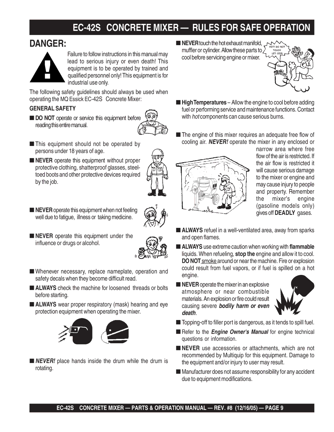 Multiquip manual EC-42S Concrete Mixer Rules for Safe Operation 