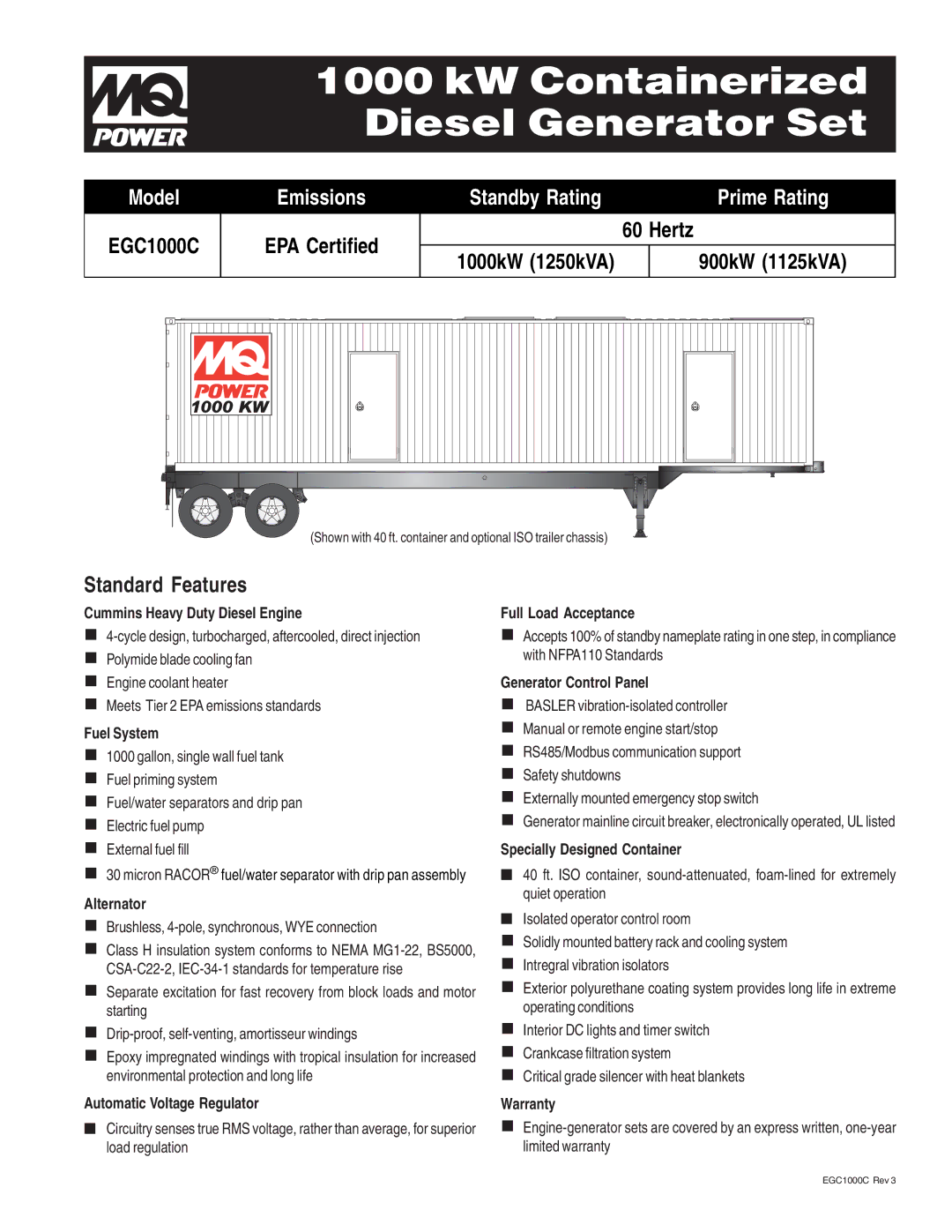 Multiquip EGC1000C warranty Cummins Heavy Duty Diesel Engine, Fuel System, Alternator, Automatic Voltage Regulator 