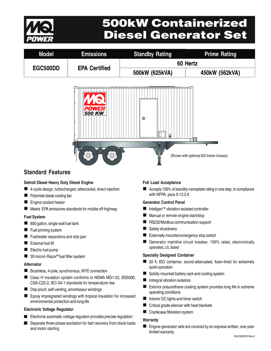 Multiquip EGC500DD warranty Detroit Diesel Heavy Duty Diesel Engine, Fuel System, Alternator, Electronic Voltage Regulator 