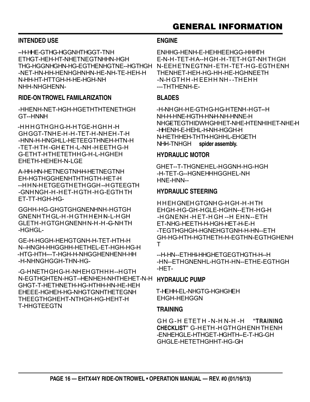 Multiquip EHTX44Y5 operation manual General Information 