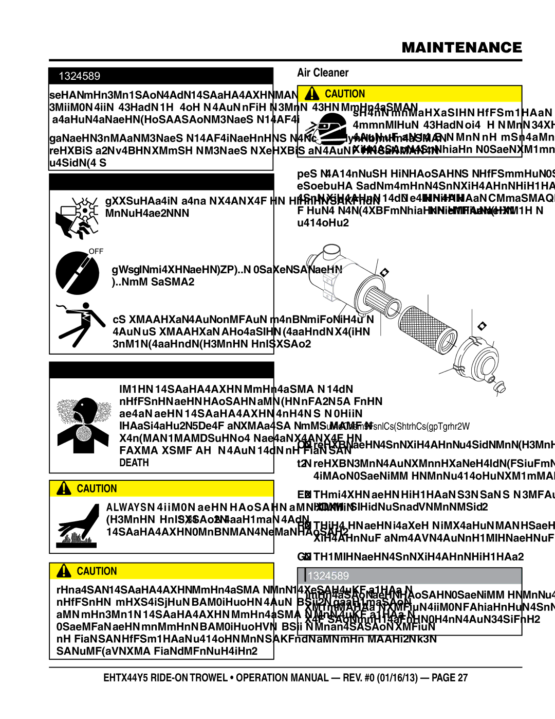 Multiquip EHTX44Y5 operation manual Air Cleaner, OFF position, Remove the air cleaner element 