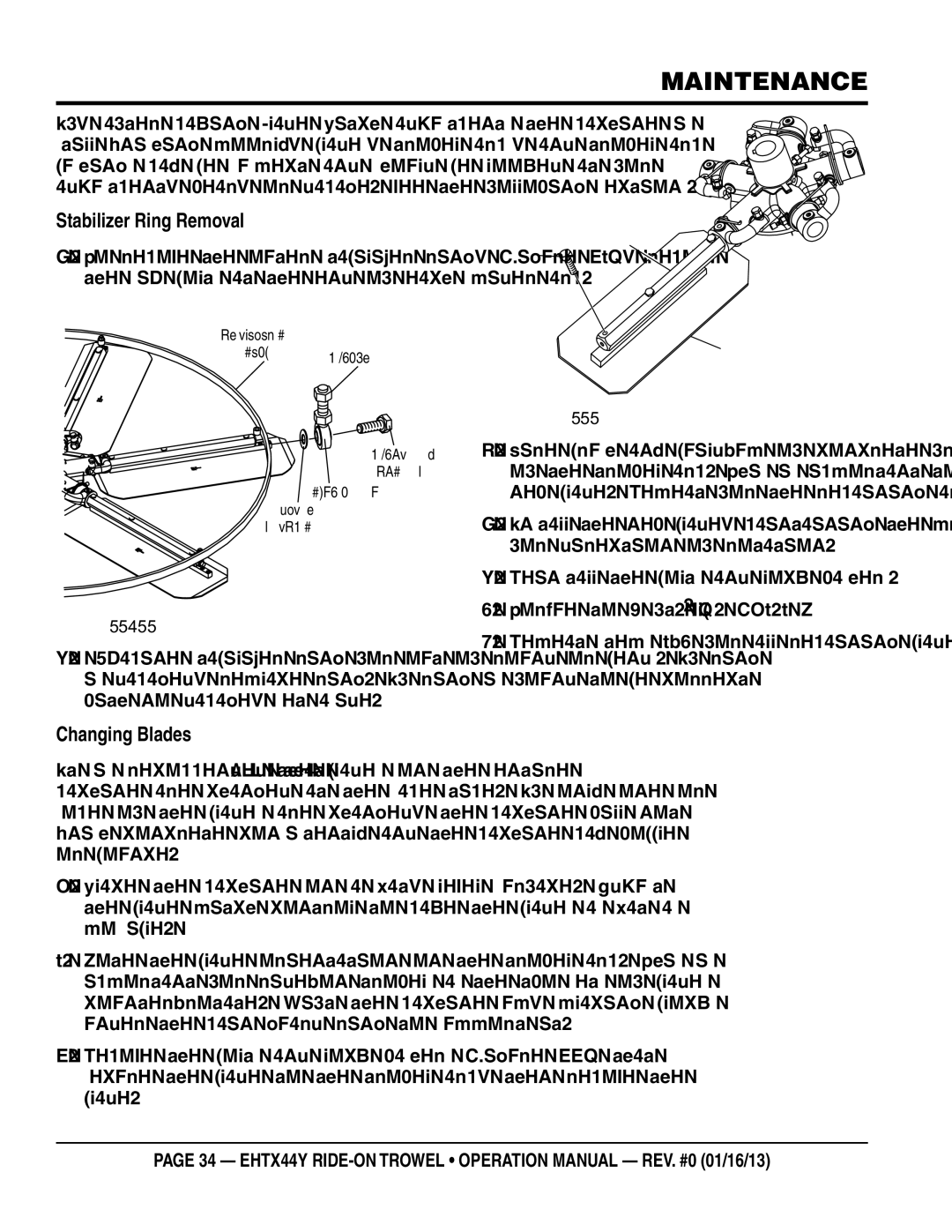 Multiquip EHTX44Y5 operation manual Stabilizer Ring Removal, Changing Blades 