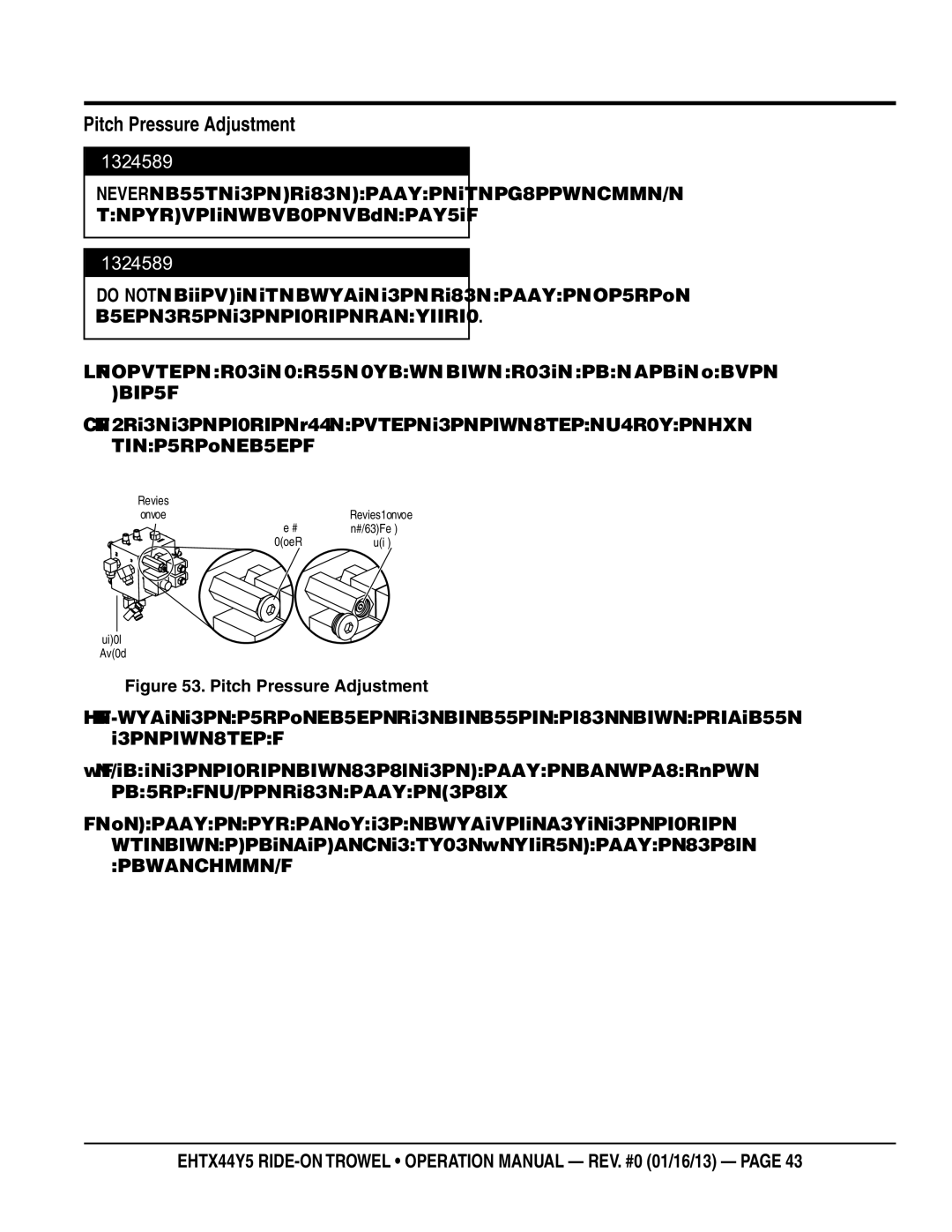 Multiquip EHTX44Y5 operation manual Pitch Pressure Adjustment 