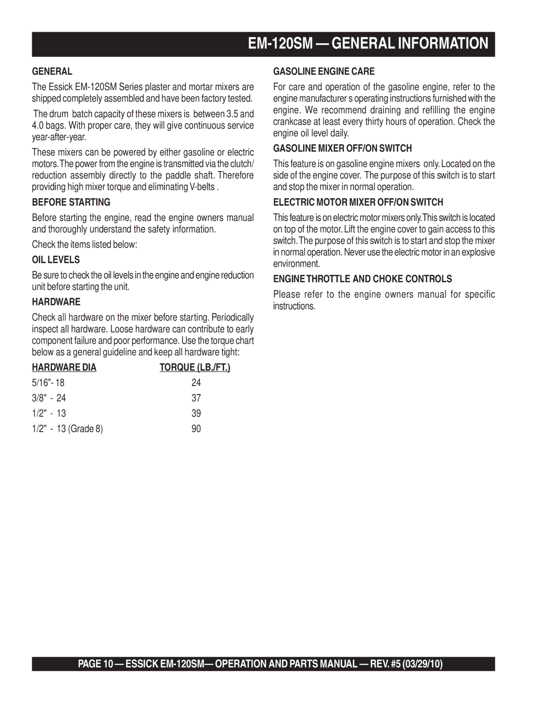 Multiquip manual EM-120SM General Information 