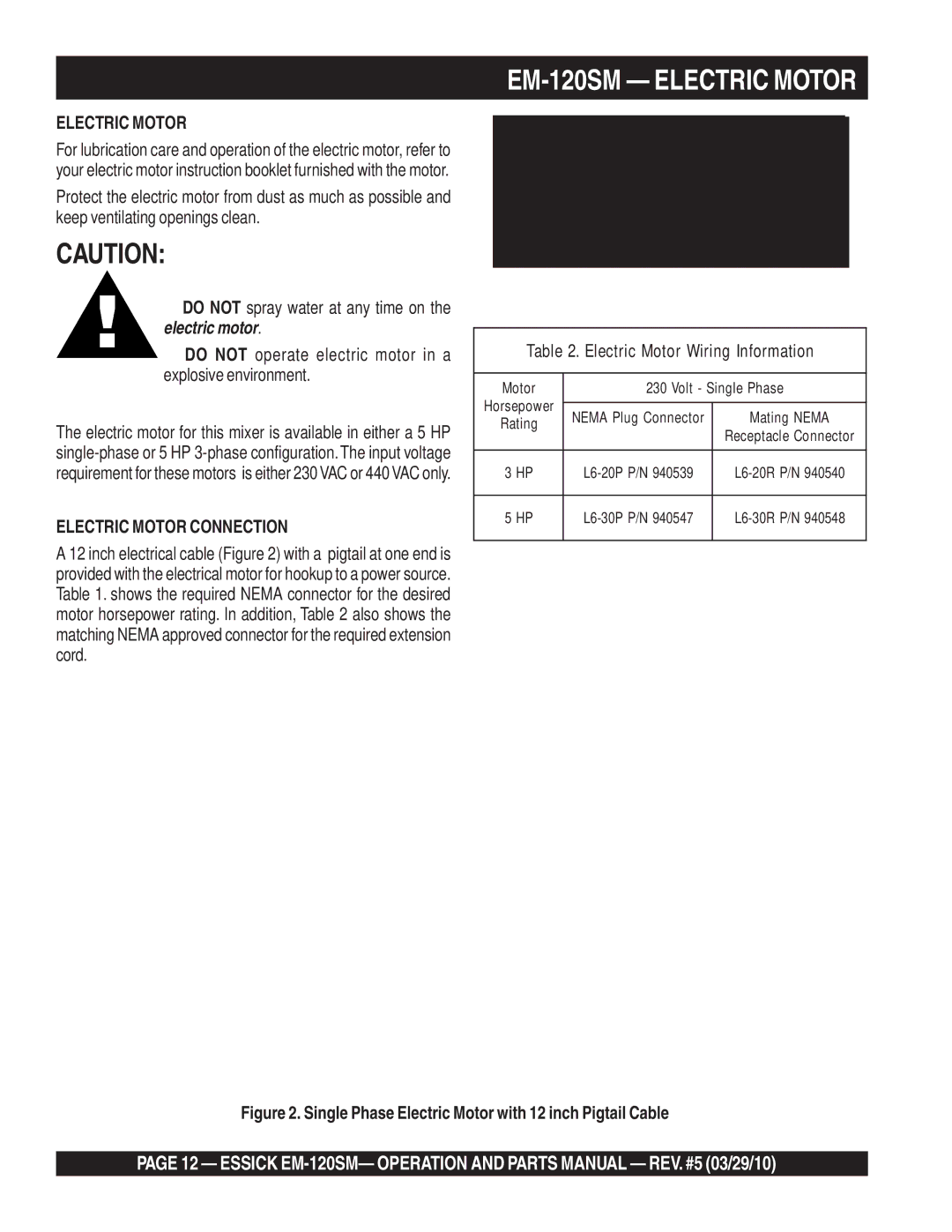 Multiquip manual EM-120SM Electric Motor, Electric Motor Connection, Electric Motor Wiring Information 