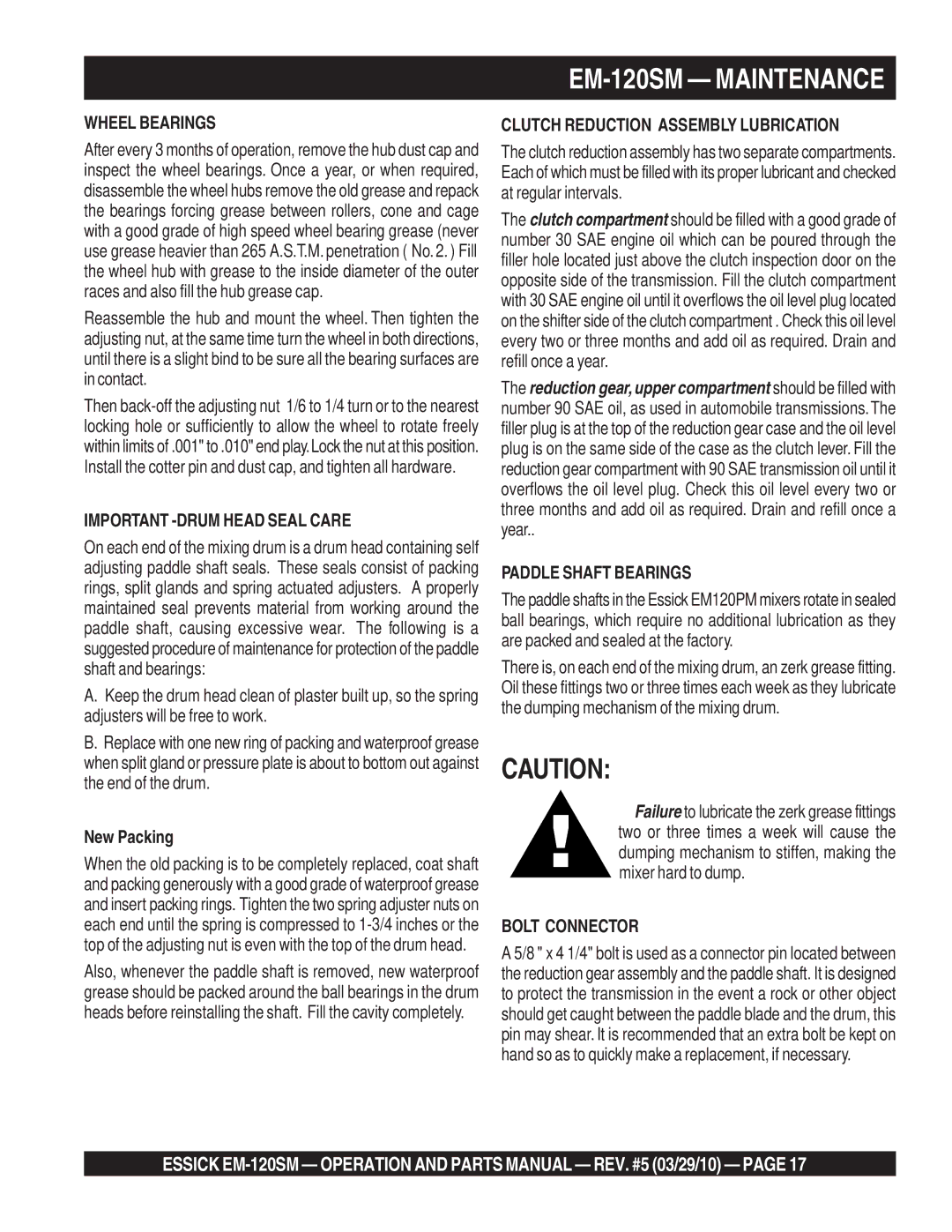 Multiquip manual EM-120SM Maintenance 