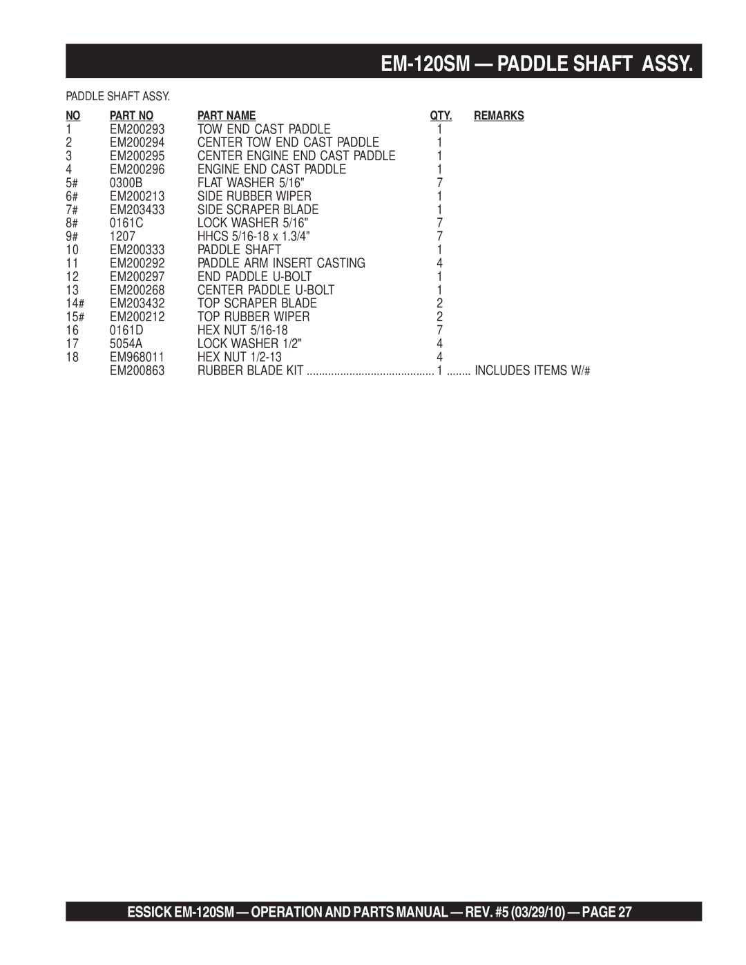 Multiquip EM-120SM manual TOW END Cast Paddle 