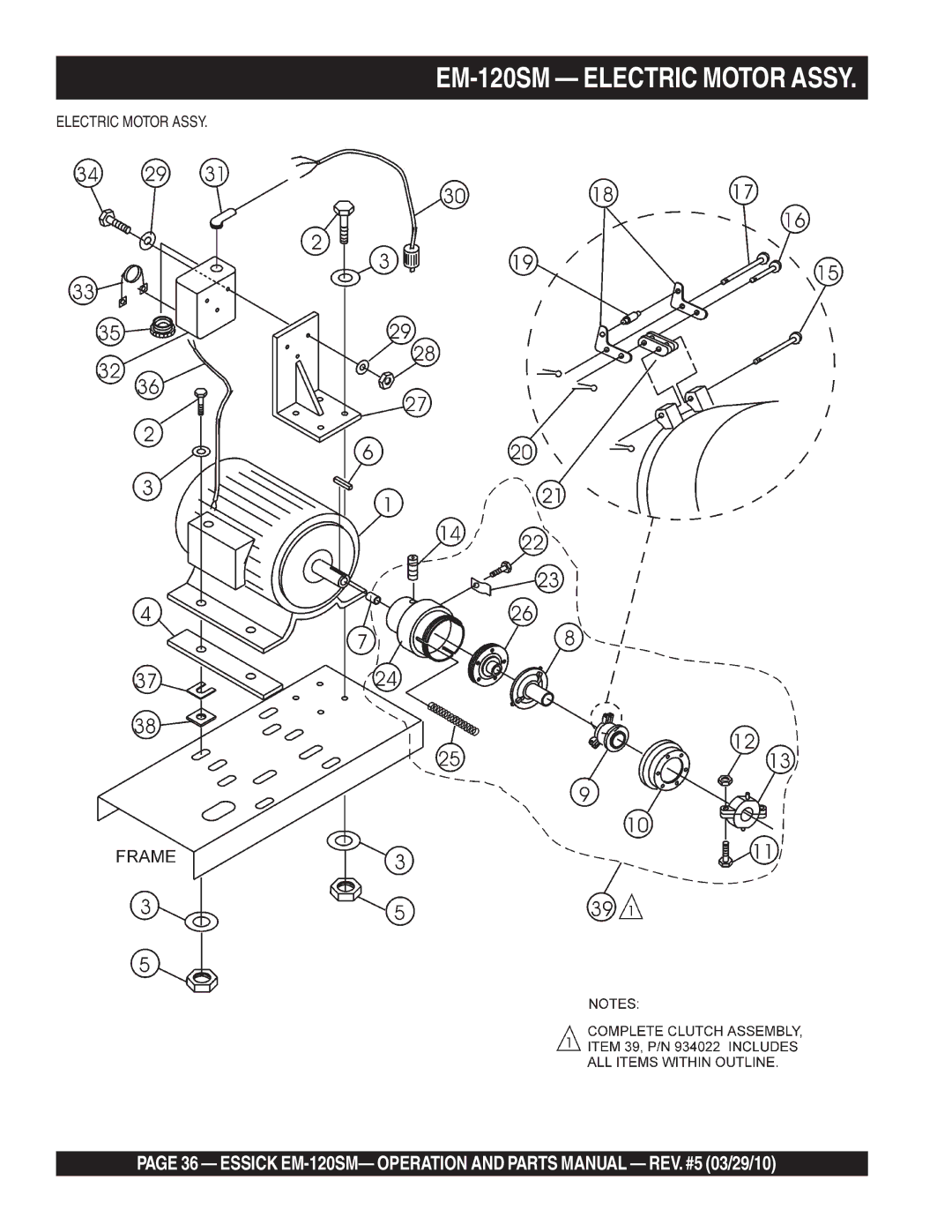 Multiquip manual EM-120SM Electric Motor Assy 