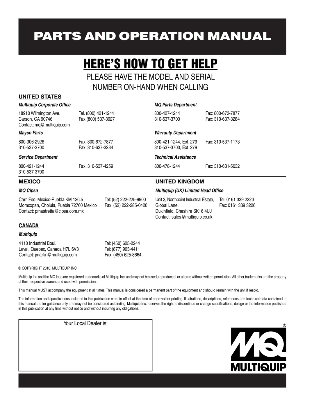 Multiquip EM-120SM manual HERE’S HOW to GET Help 