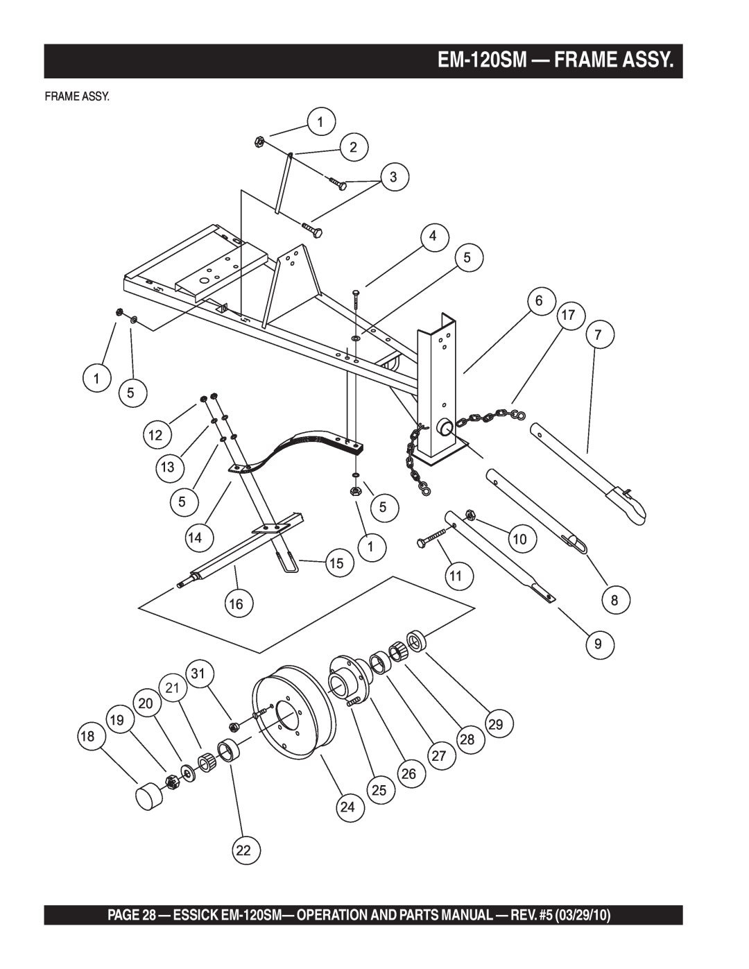 Multiquip manual EM-120SM- FRAME ASSY, 1 2 3 1, 14 1 15 16 31 21, 4 5 6 17 7 10 11 8, Frame Assy 