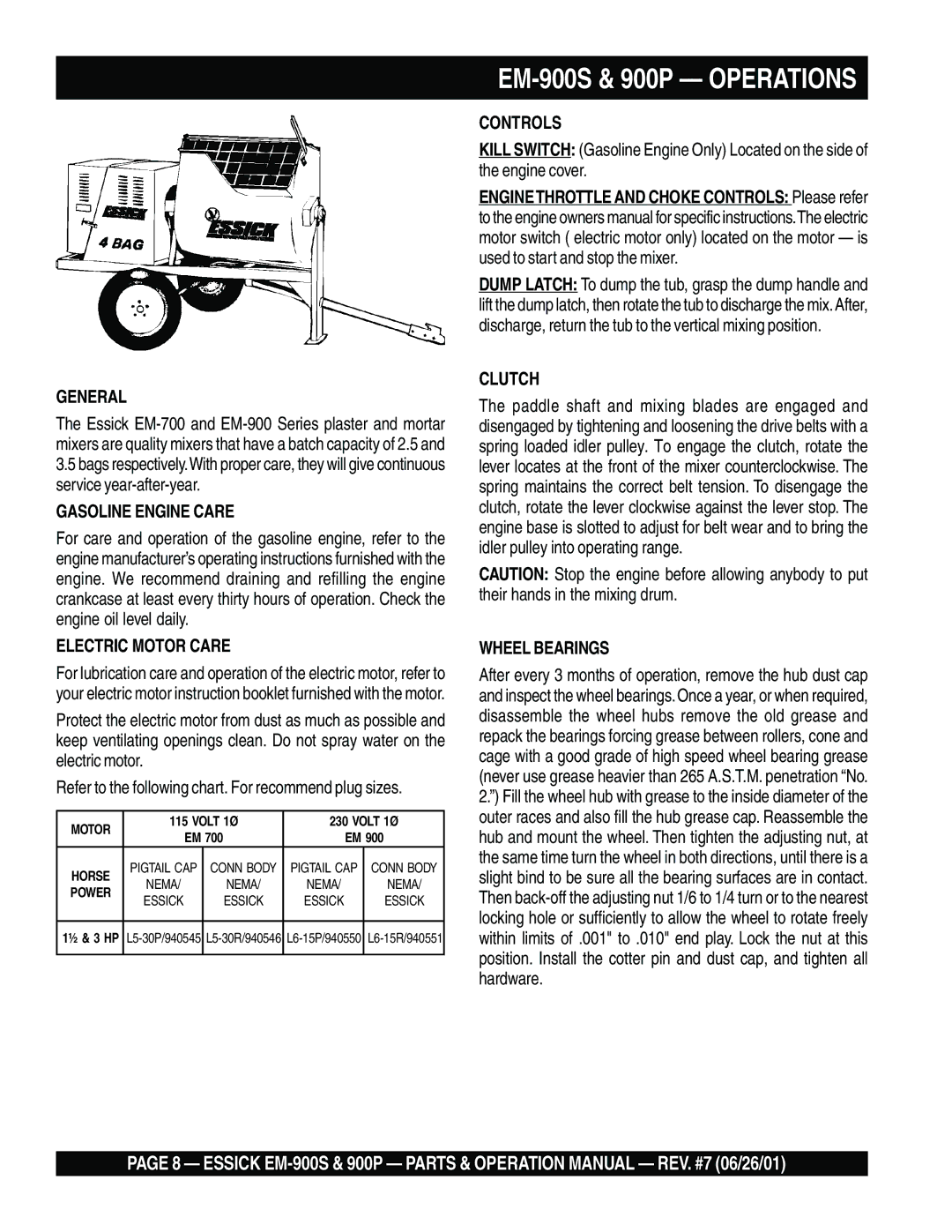 Multiquip operation manual EM-900S & 900P Operations, General 