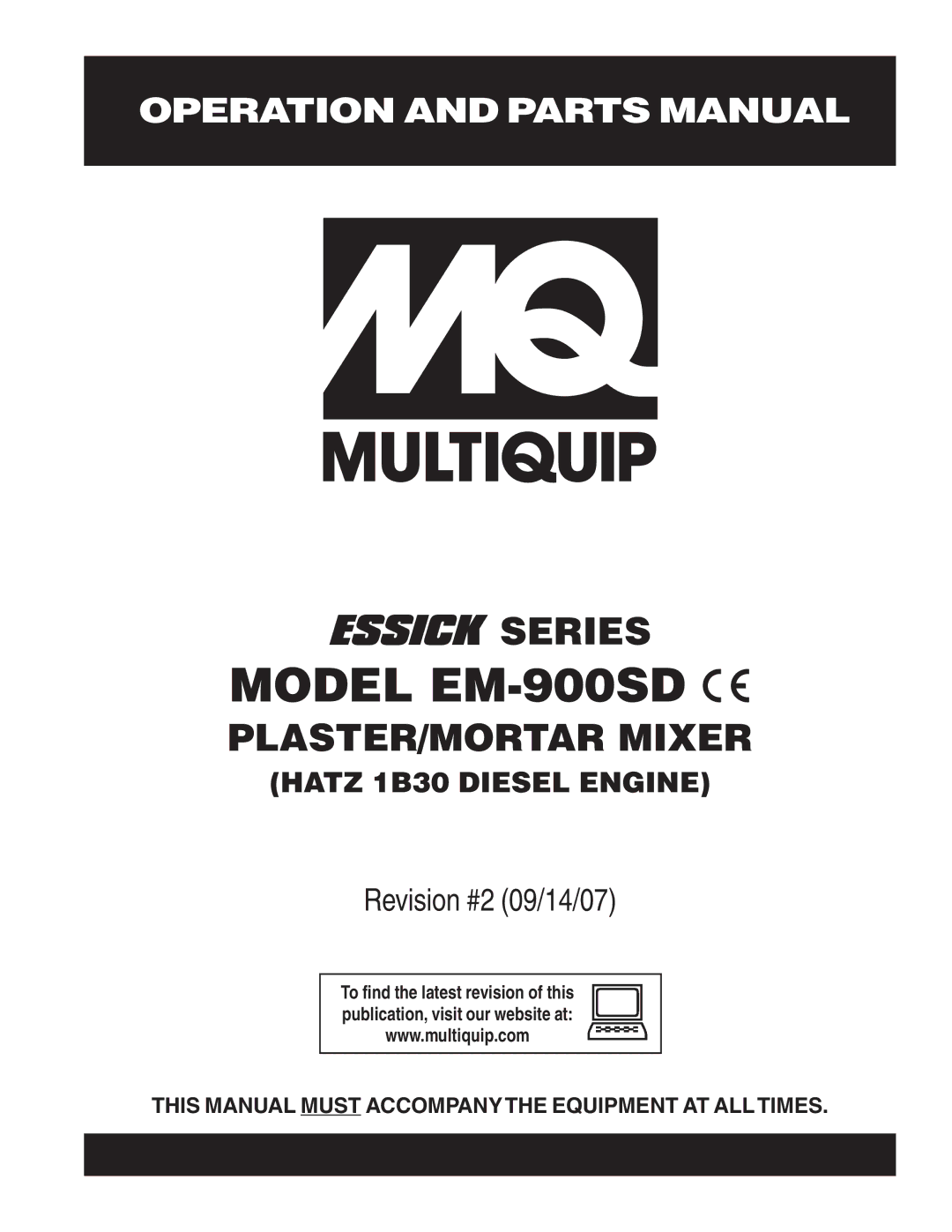 Multiquip manual Model EM-900SD 