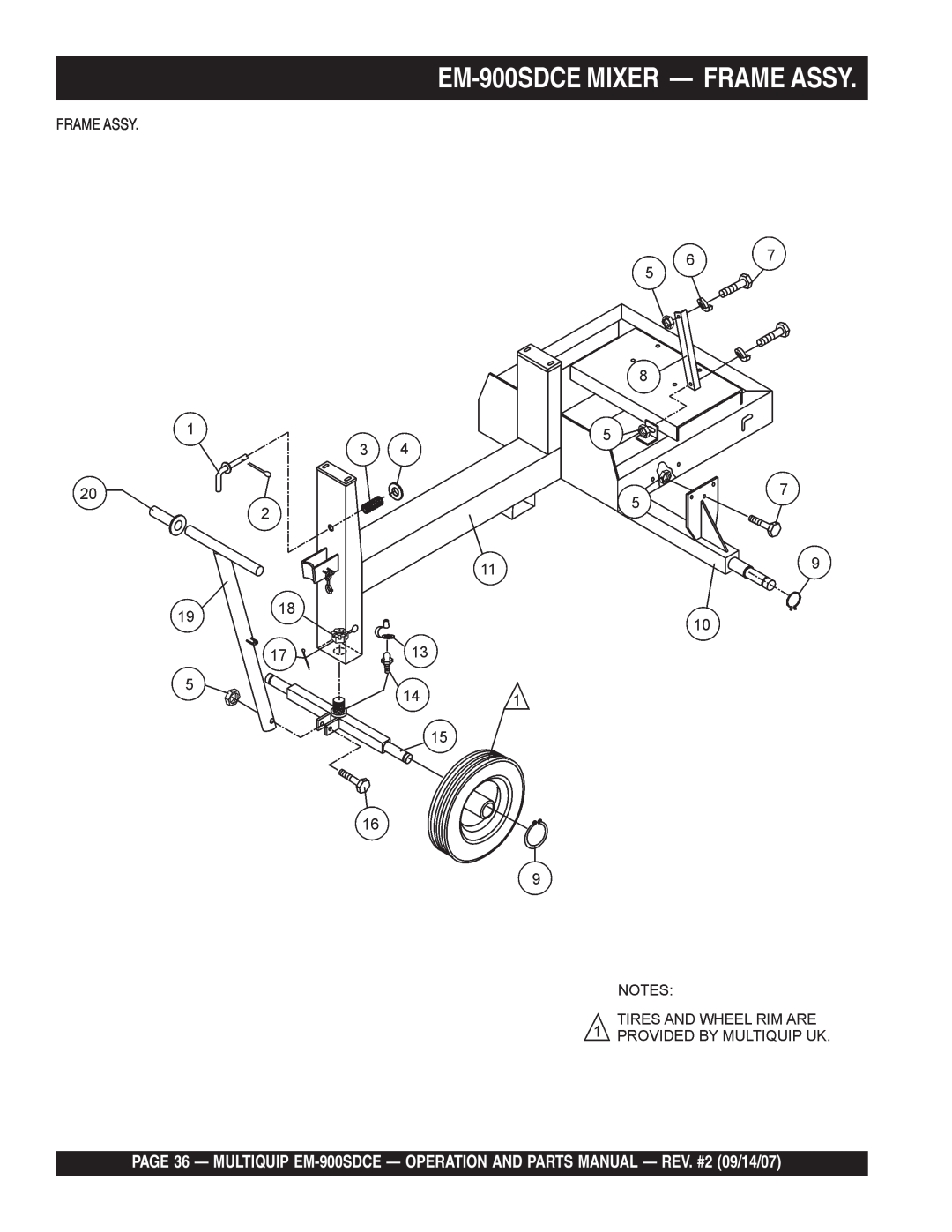 Multiquip manual EM-900SDCEMIXER — FRAME ASSY, Frame Assy 