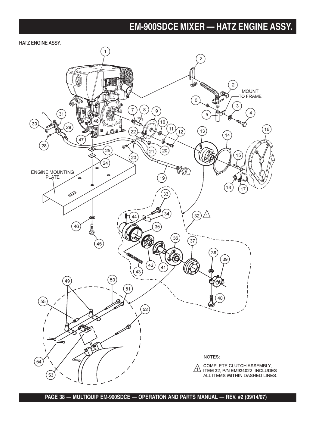 Multiquip manual EM-900SDCEMIXER — HATZ ENGINE ASSY, Hatz Engine Assy 