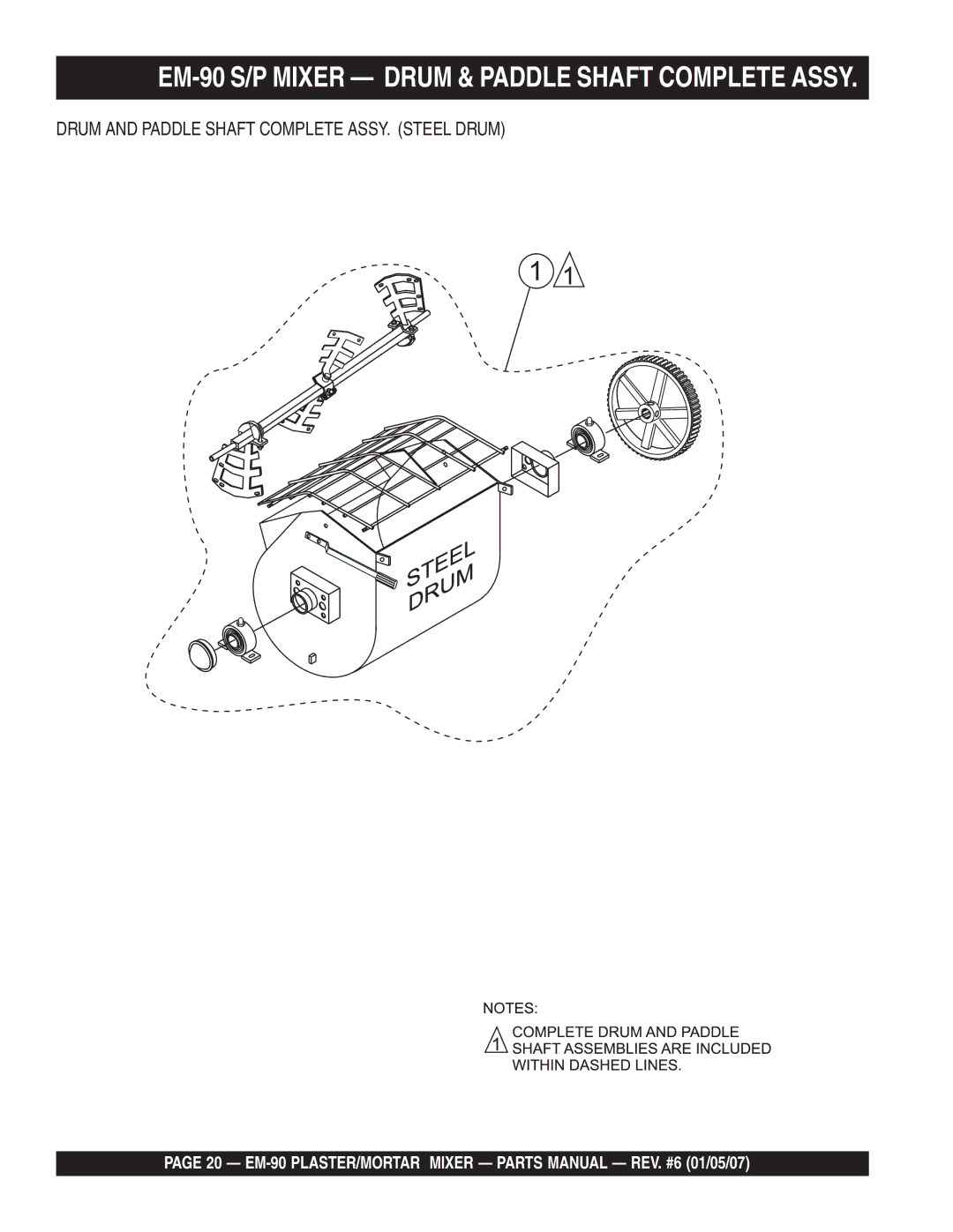 Multiquip EM-90P, EM-90S manual Drum and Paddle Shaft Complete ASSY. Steel Drum 