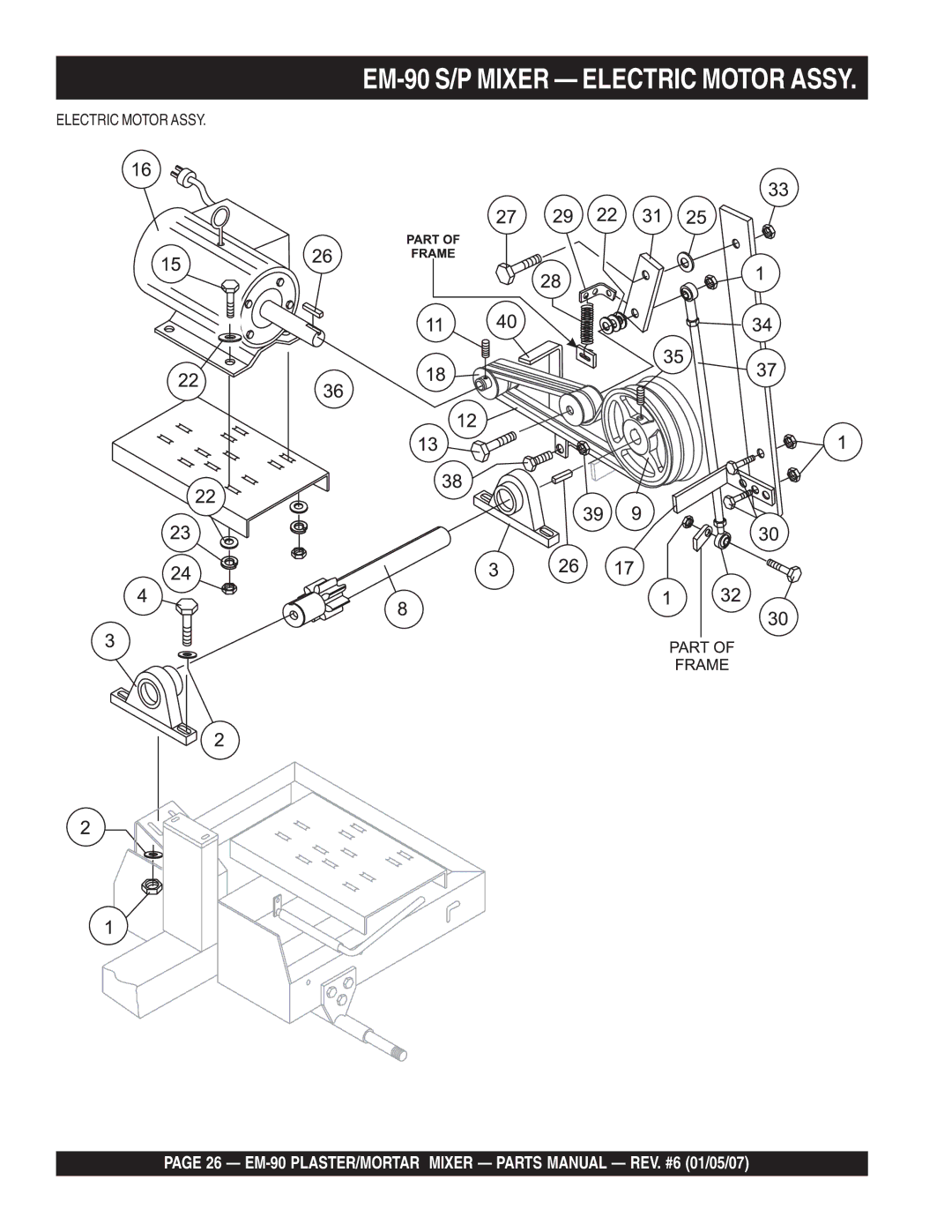 Multiquip EM-90P, EM-90S manual EM-90 S/P Mixer Electric Motor Assy 