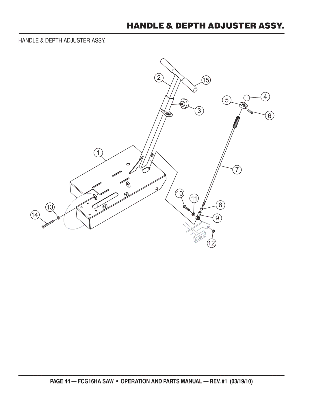 Multiquip FCG1-6HA manual Handle & Depth Adjuster Assy 