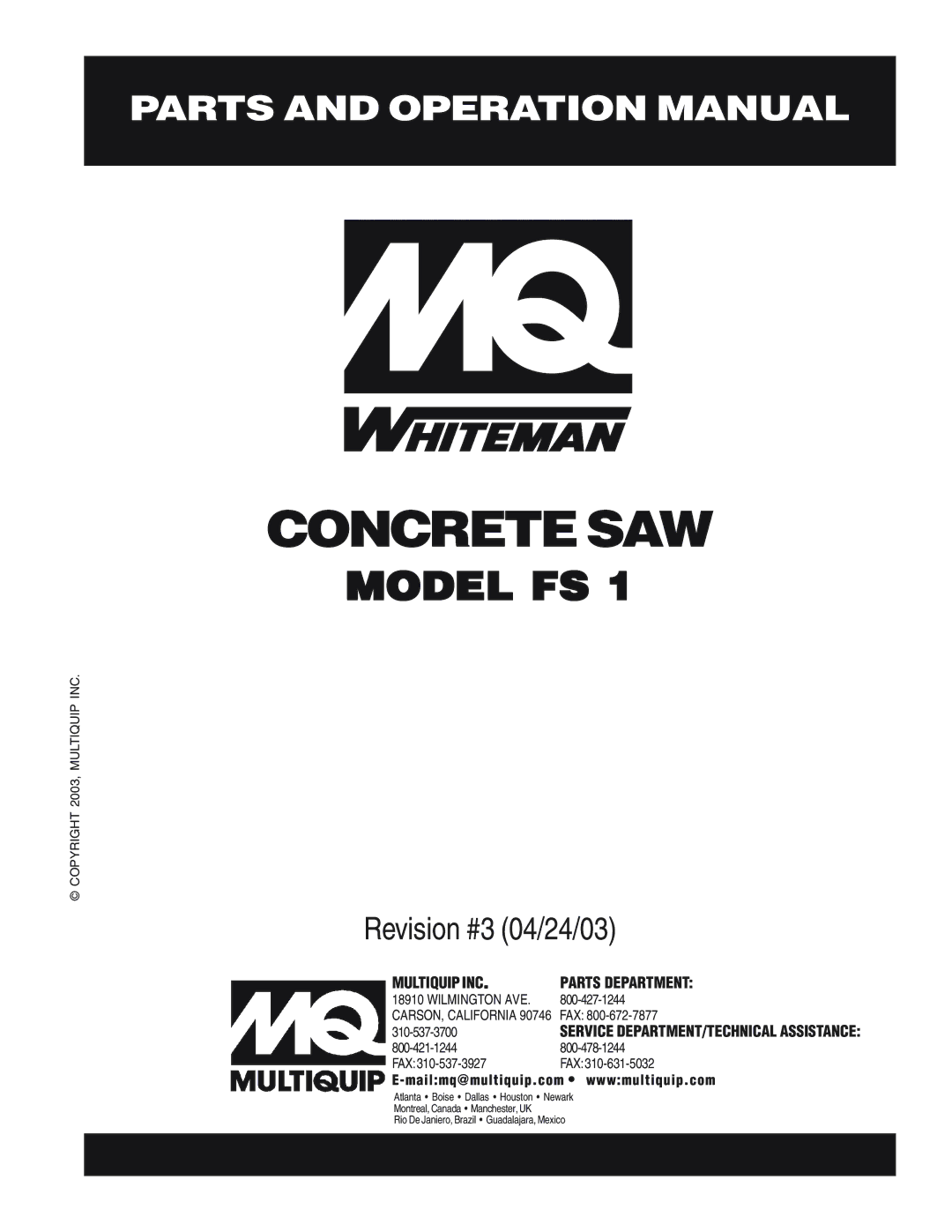 Multiquip FS 1 operation manual Concrete SAW 