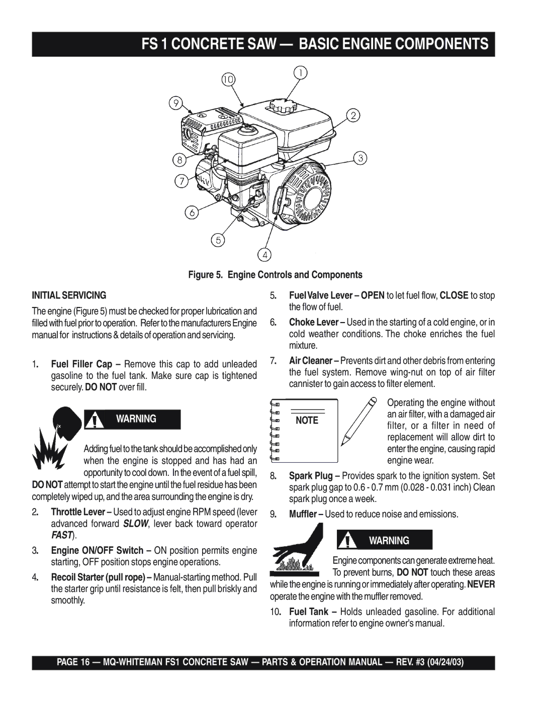 Multiquip operation manual FS 1 Concrete SAW Basic Engine Components 