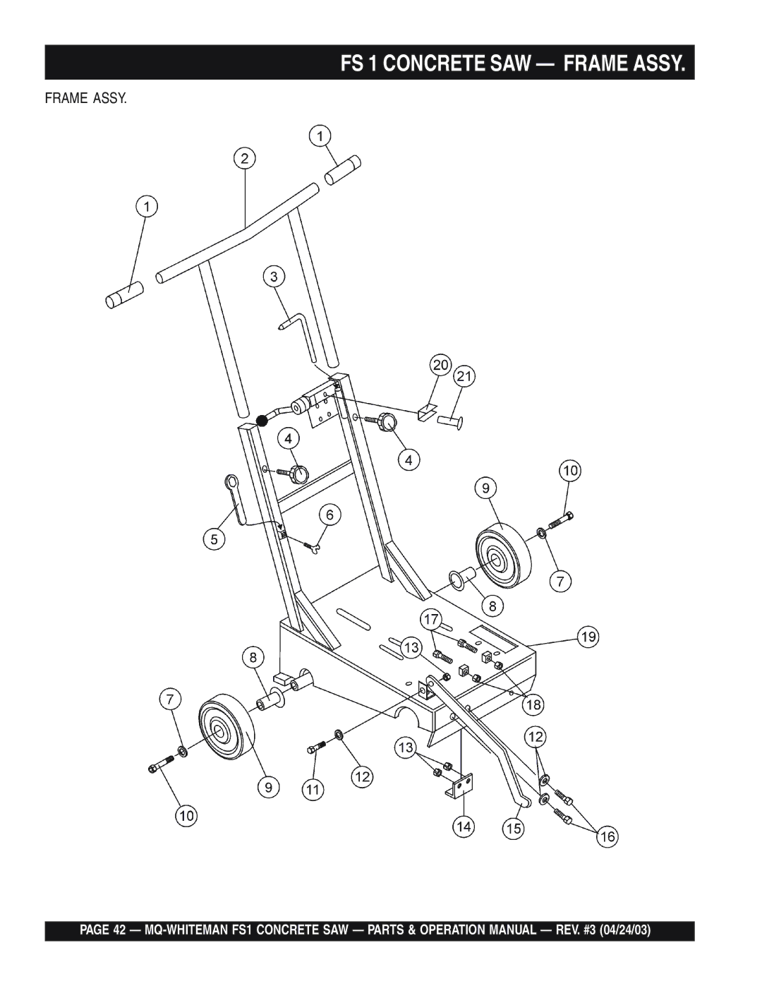 Multiquip operation manual FS 1 Concrete SAW Frame Assy 