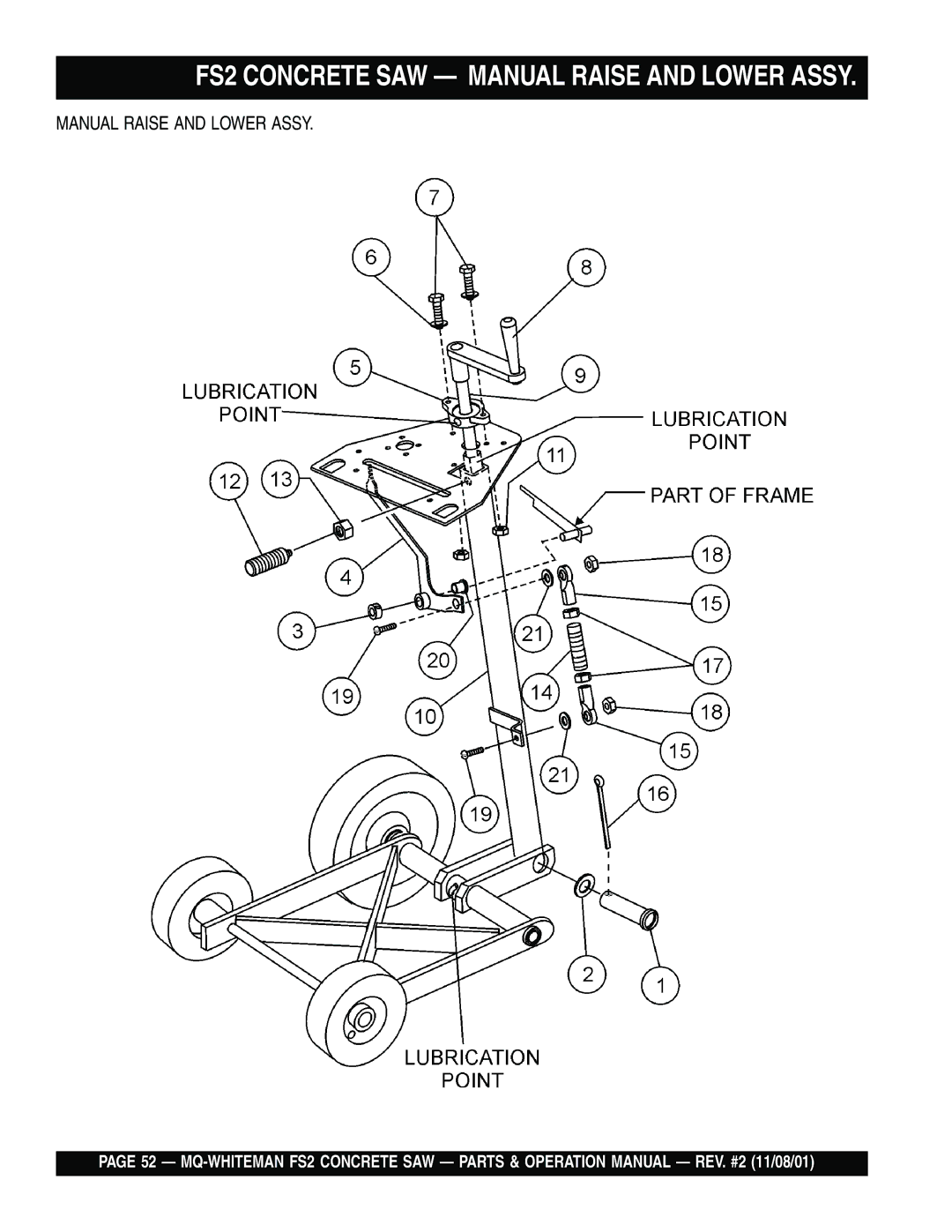 Multiquip operation manual FS2 Concrete SAW Manual Raise and Lower Assy 