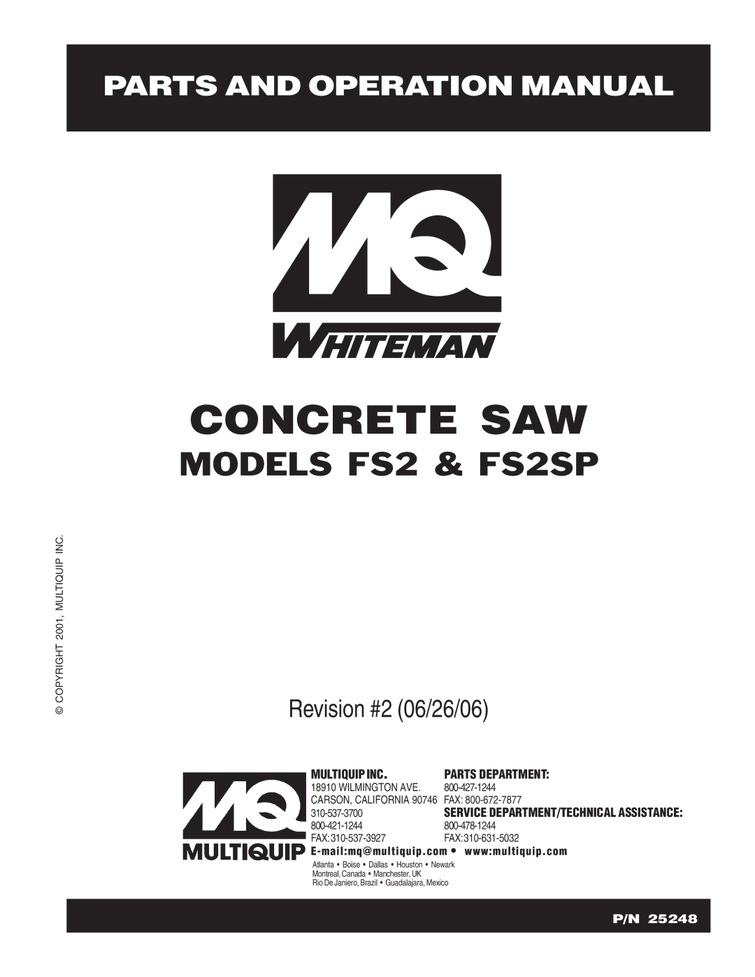 Multiquip FS2SP operation manual Concrete SAW 