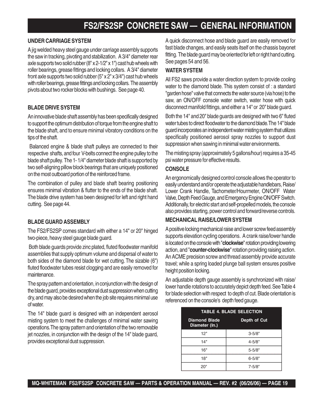 Multiquip operation manual FS2/FS2SP Concrete SAW General Information 