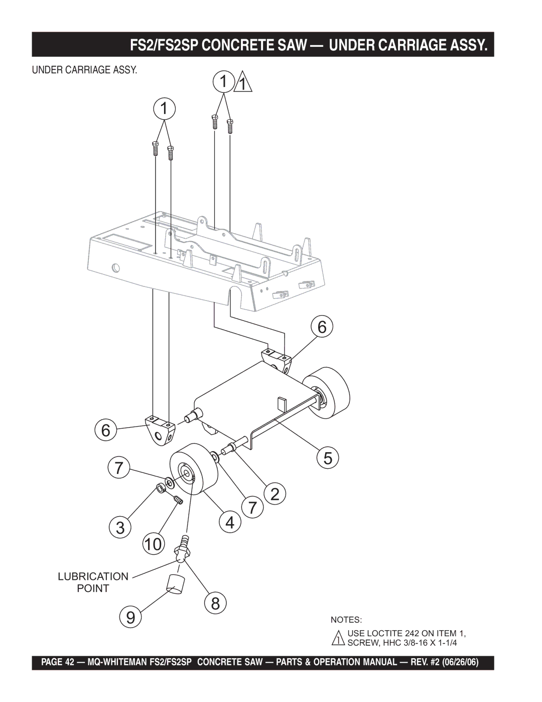 Multiquip operation manual FS2/FS2SP Concrete SAW Under Carriage Assy 