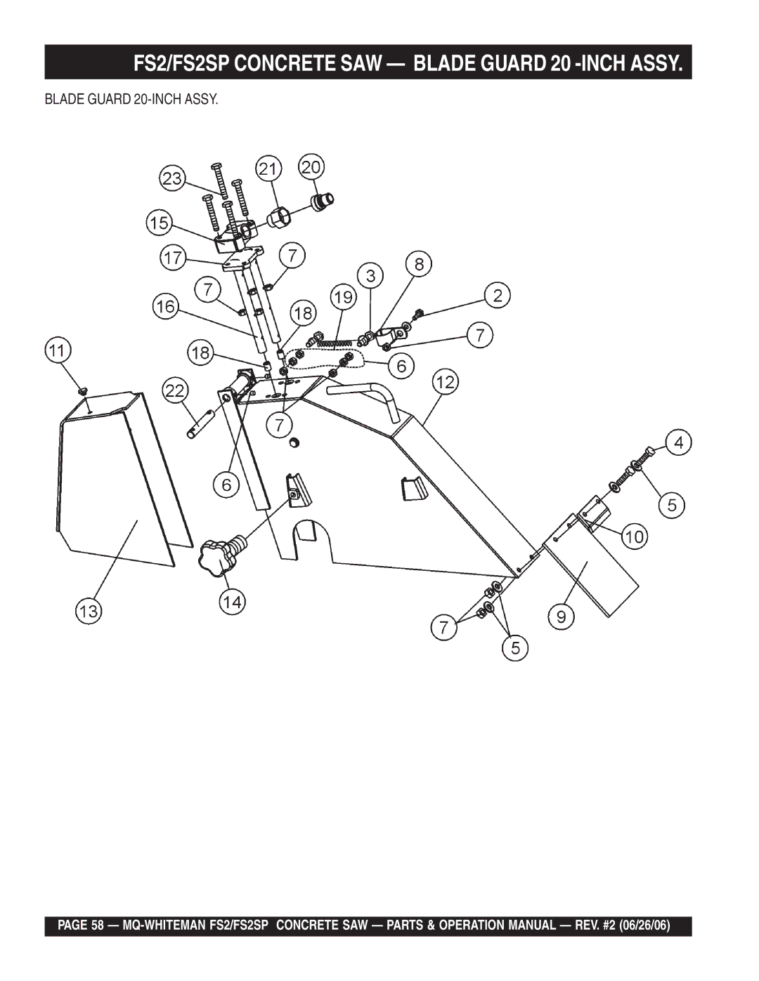 Multiquip operation manual FS2/FS2SP Concrete SAW Blade Guard 20 -INCH Assy 