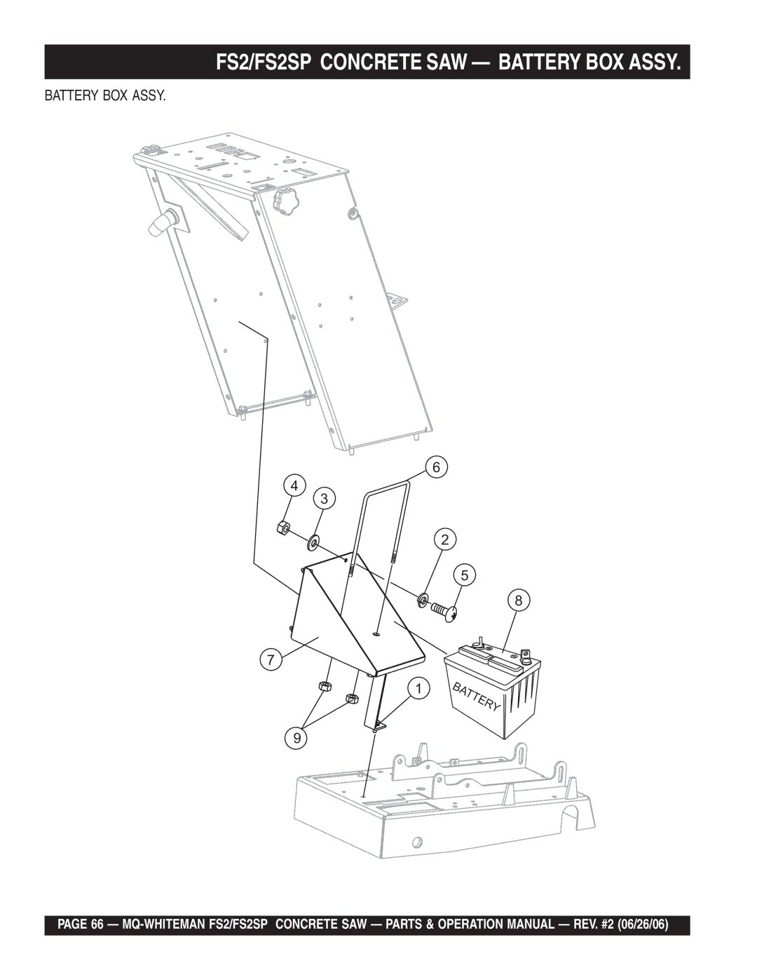 Multiquip operation manual FS2/FS2SP Concrete SAW Battery BOX Assy 