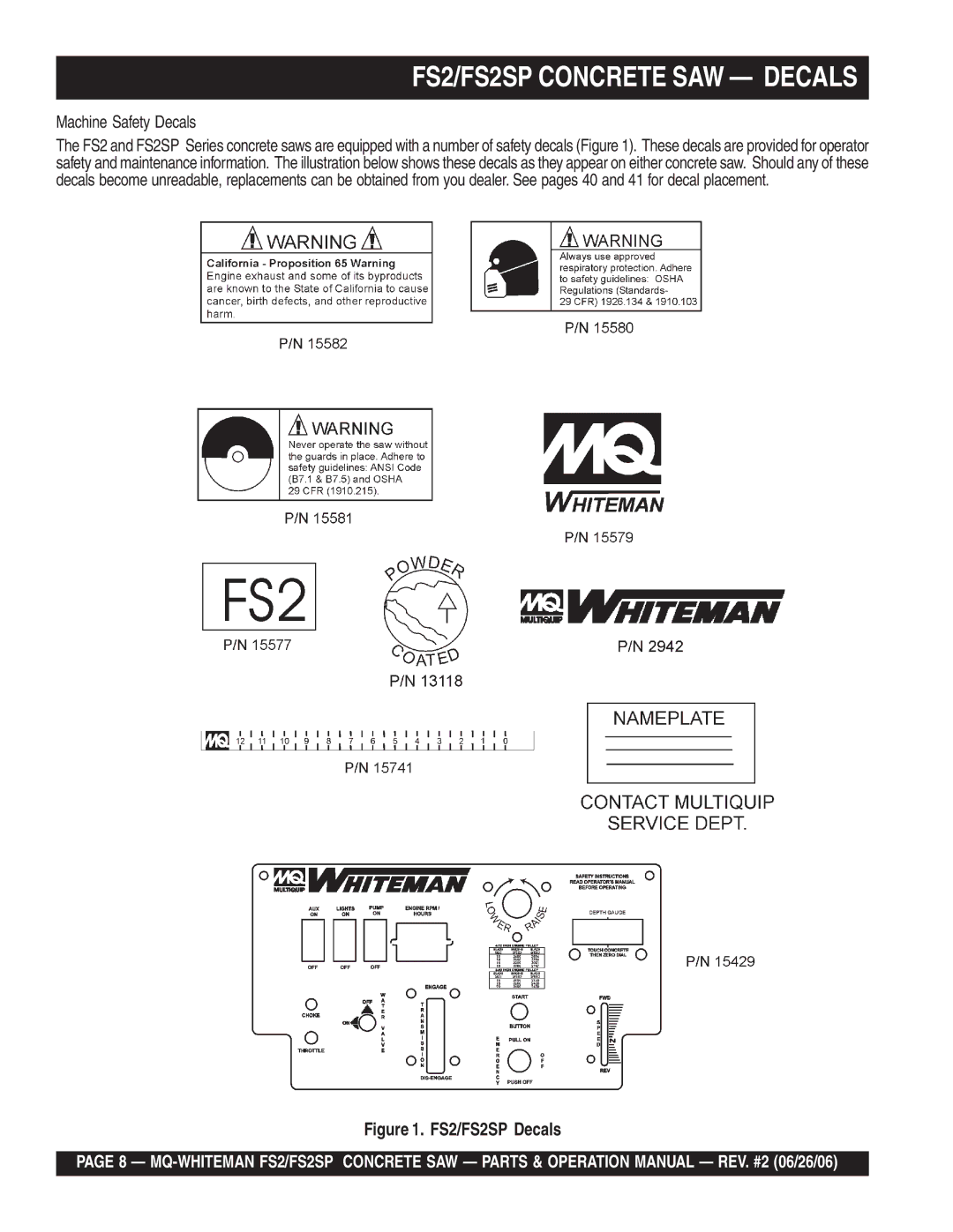 Multiquip operation manual Machine Safety Decals, FS2/FS2SP Decals 