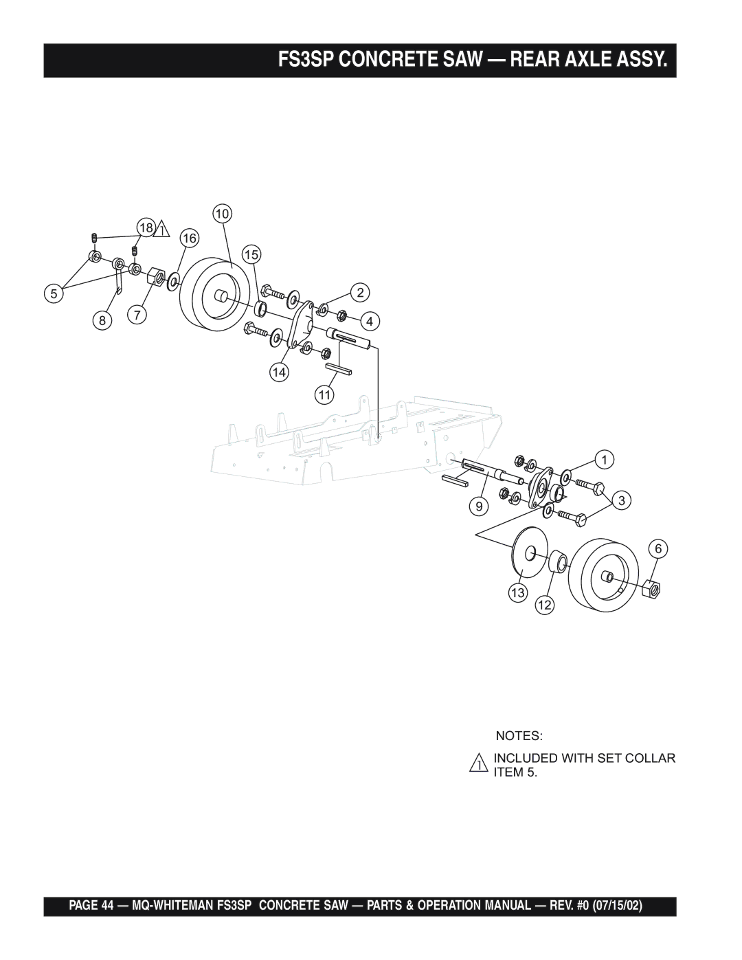 Multiquip operation manual FS3SP Concrete SAW Rear Axle Assy 