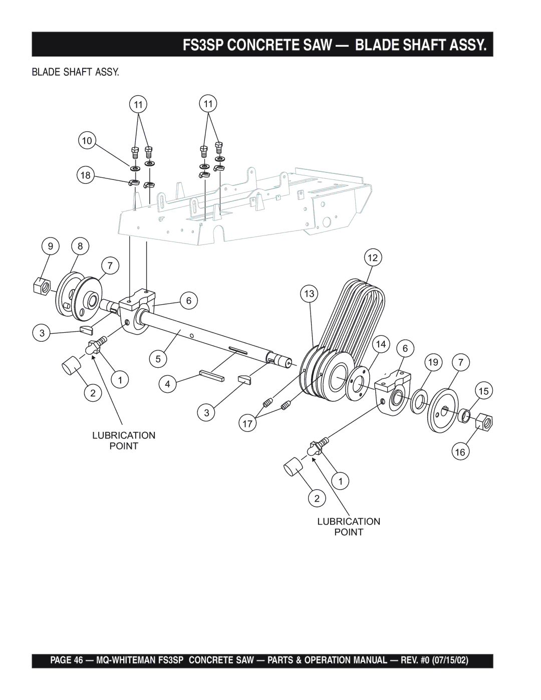 Multiquip operation manual FS3SP Concrete SAW Blade Shaft Assy 