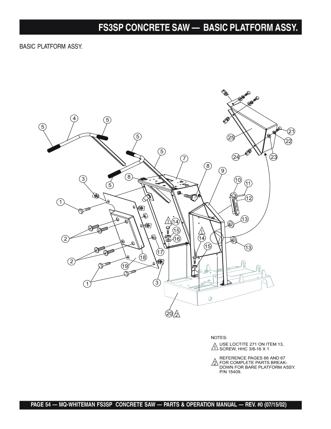 Multiquip operation manual FS3SP Concrete SAW Basic Platform Assy 