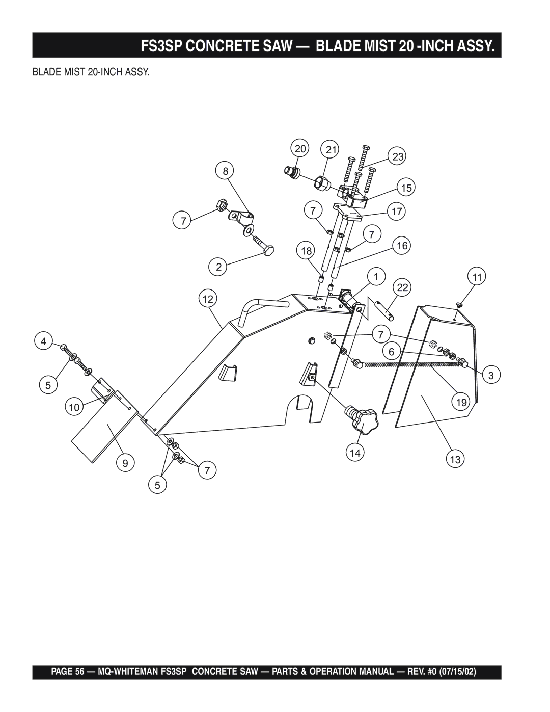 Multiquip operation manual FS3SP Concrete SAW Blade Mist 20 -INCH Assy 