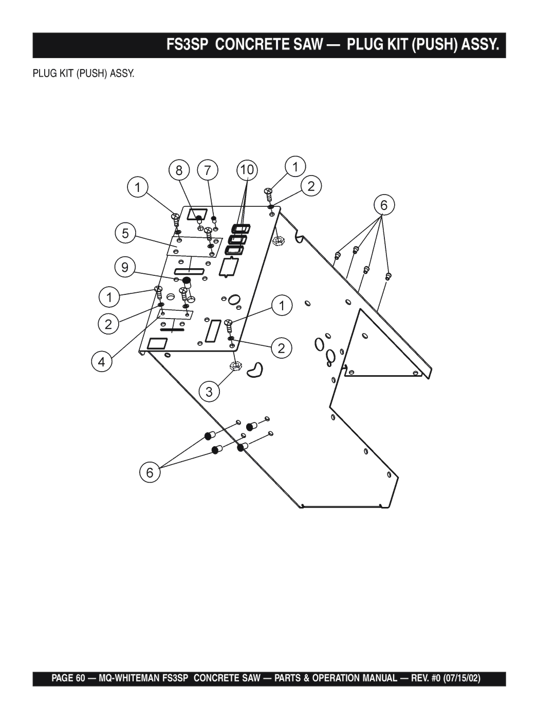 Multiquip operation manual FS3SP Concrete SAW Plug KIT Push Assy 