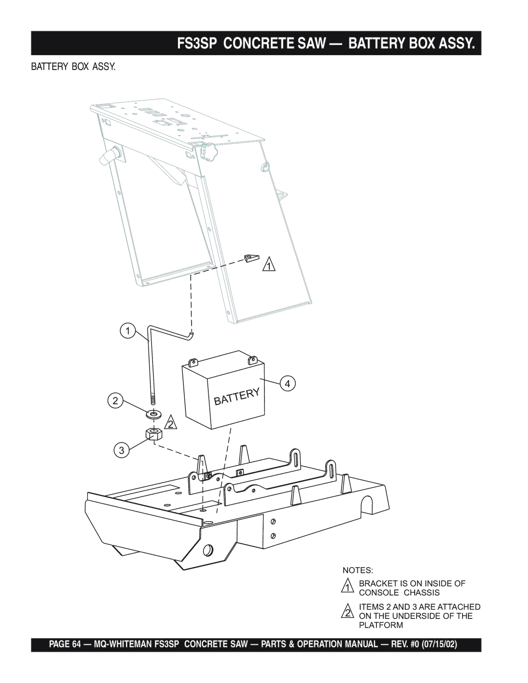 Multiquip operation manual FS3SP Concrete SAW Battery BOX Assy 