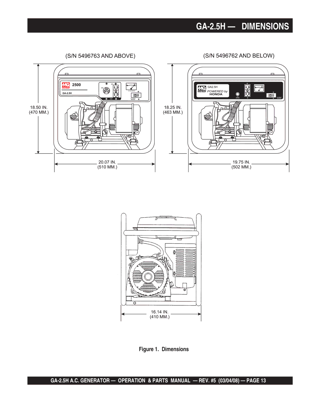 Multiquip manual GA-2.5H Dimensions 