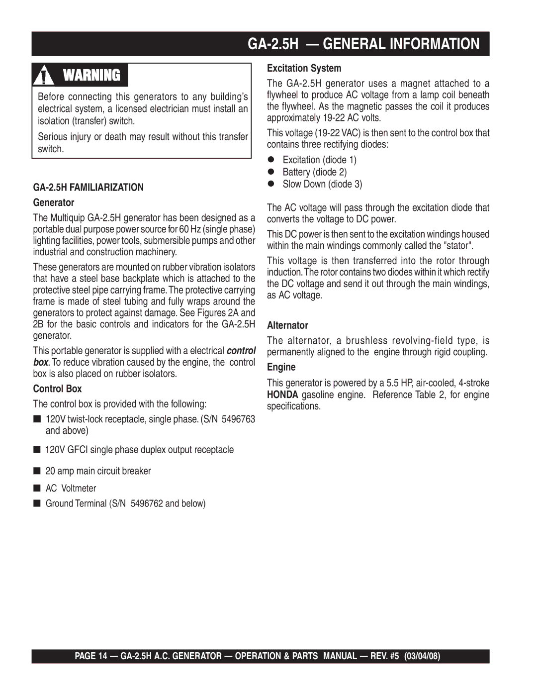 Multiquip manual GA-2.5H General Information 