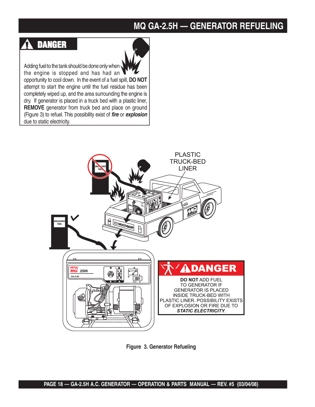 Multiquip manual MQ GA-2.5H Generator Refueling 